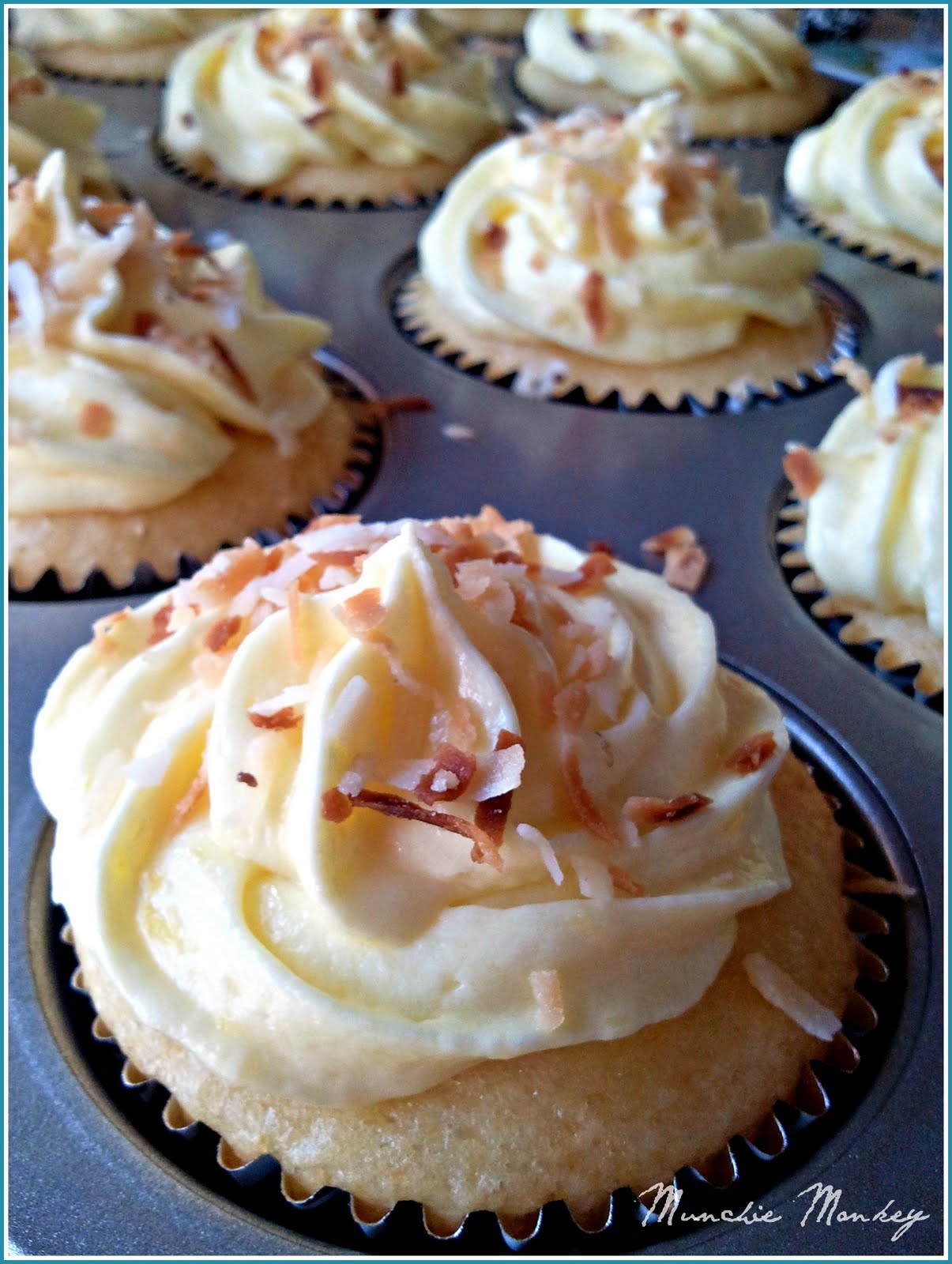Pina colada cupcakes with Butter cream frosting made with coconut rum
