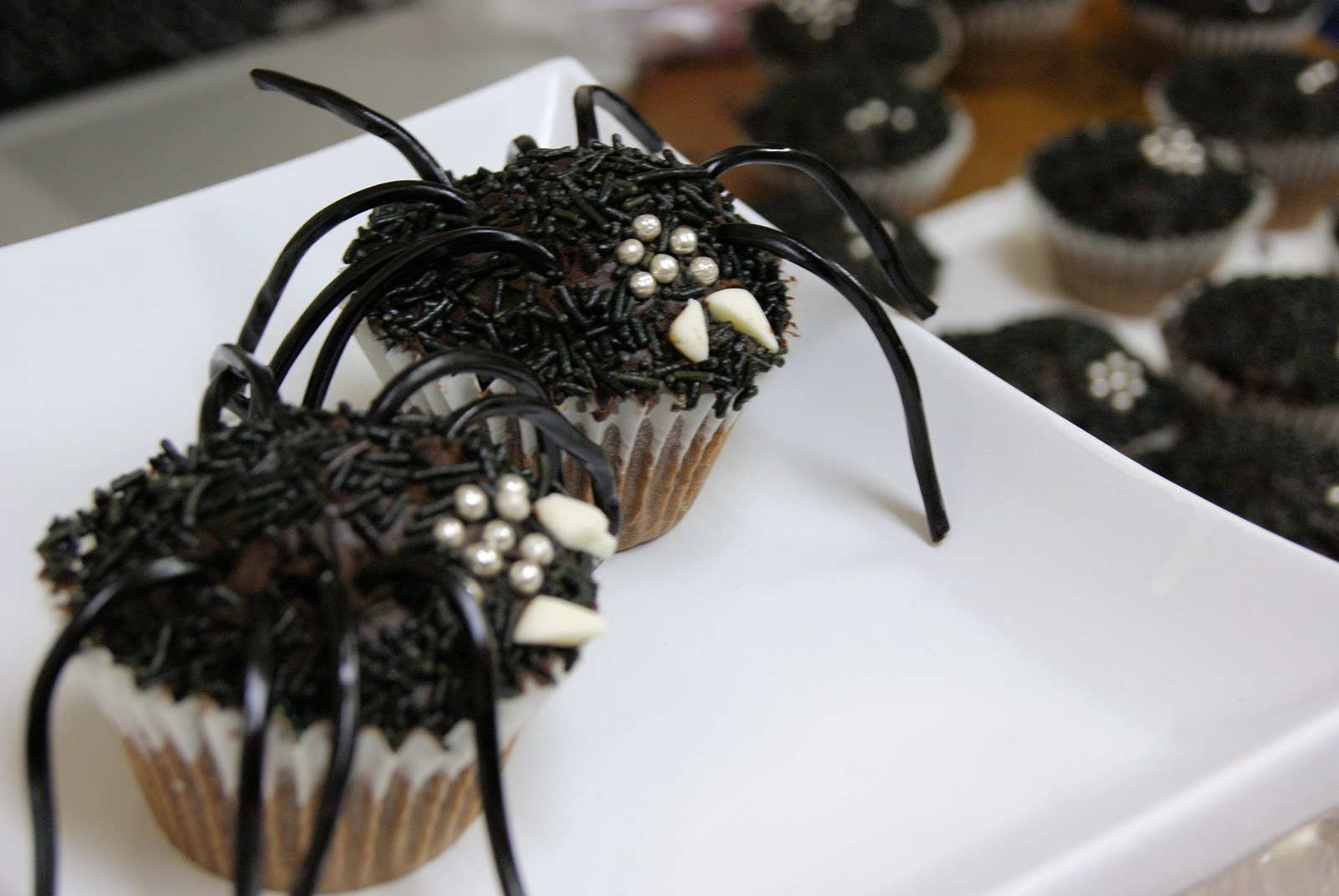 Recipe for Spider Cupcakes made from devils food with Ganache frosting
