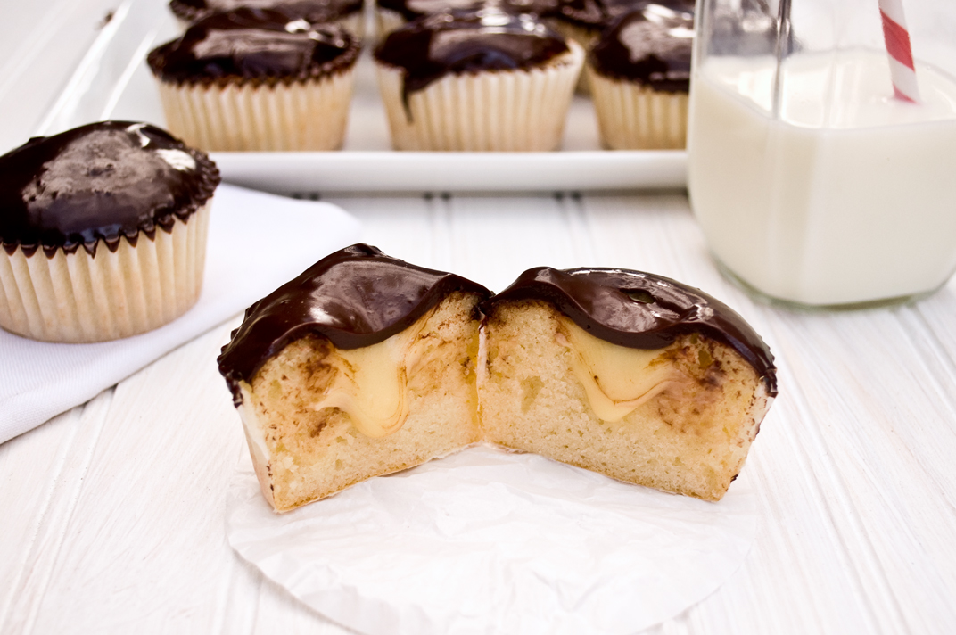 Cupcakes fill with Boston Creme in the middle
