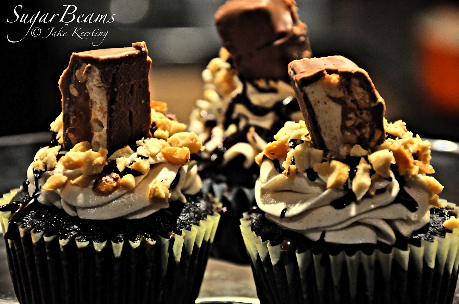 Snickers filled chocolate cup cakes.