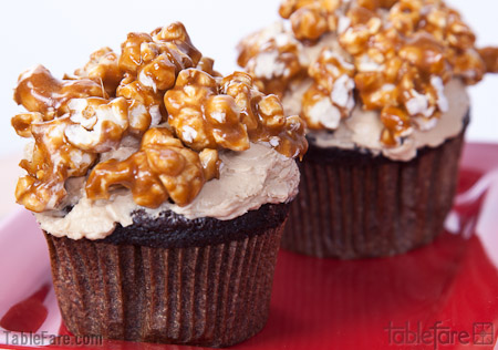 Stout Soaked Caramel Corn Cocoa Cupcakes with Stout Buttercream Frosting [Recipe]