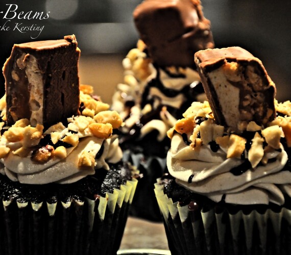 Snicker Filled, Snicker topped Chocolate Cupcakes