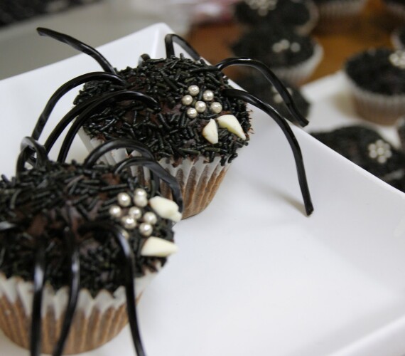 Halloween Devils Food Spider Cupcakes with Ganache Frosting