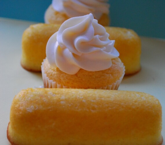 Twinkie Cupcakes With Marshmallow Cream filling and Marshmallow Buttercream Frosting!